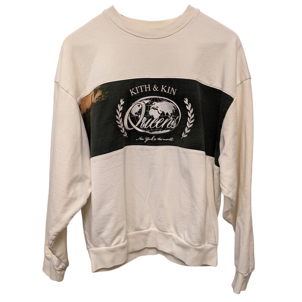 Kith‎ Rugby Crewneck Queens New York Sweatshirt Kith & Kin White Fleece *Flaw